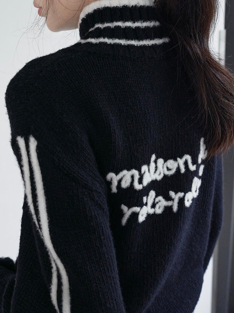 Maison de rola embroidery wool blended knit zip-up black【IVE ウォニョン着用】