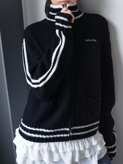 Maison de rola embroidery wool blended knit zip-up black【IVE ウォニョン着用】