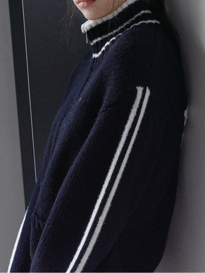 Maison de rola embroidery wool blended knit zip-up black【IVE ウォニョン着用】