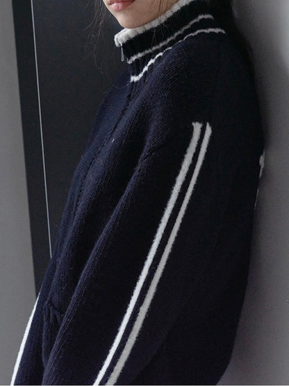 Maison de rola embroidery wool blended knit zip-up black【IVE ウォニョン着用】