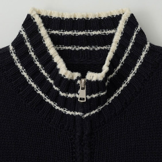 Maison de rola embroidery wool blended knit zip-up black【IVE ウォニョン着用】