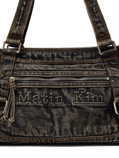 Matin washed denim square bag in black【Hearts2Hearts(H2H) イアン着用】