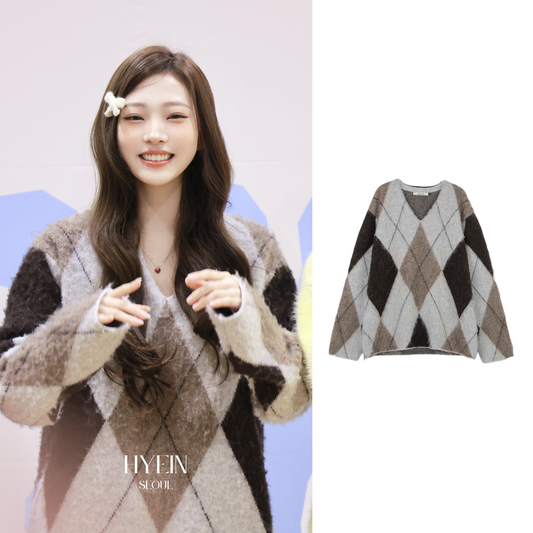 Mila alpaca argyle knit / deep brown【Hearts2Hearts(H2H) stella】