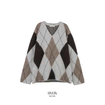 Mila alpaca argyle knit / deep brown【Hearts2Hearts(H2H) ステラ着用】