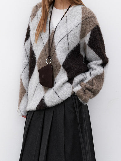 Mila alpaca argyle knit / deep brown【Hearts2Hearts(H2H) ステラ着用】