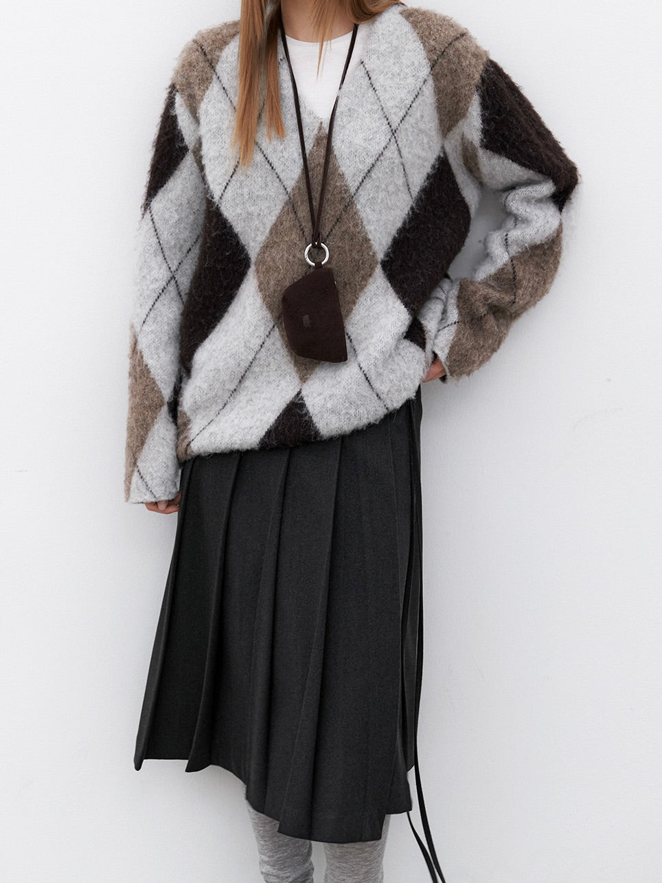 Mila alpaca argyle knit / deep brown【Hearts2Hearts(H2H) ステラ着用】