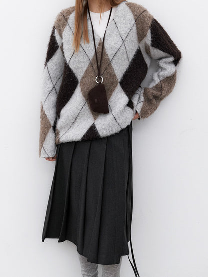 Mila alpaca argyle knit / deep brown【Hearts2Hearts(H2H) ステラ着用】