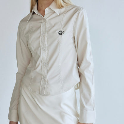 Minimal pintuck wrinkle free shirt / beige