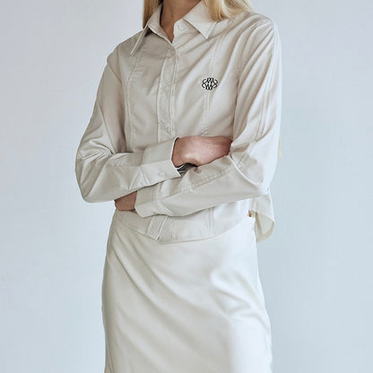 Minimal pintuck wrinkle free shirt / beige