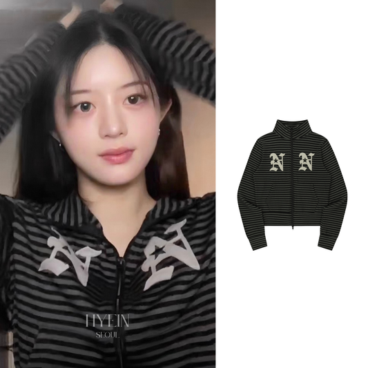 【ILLIT ミンジュ着用】NN stripe zip-up / black