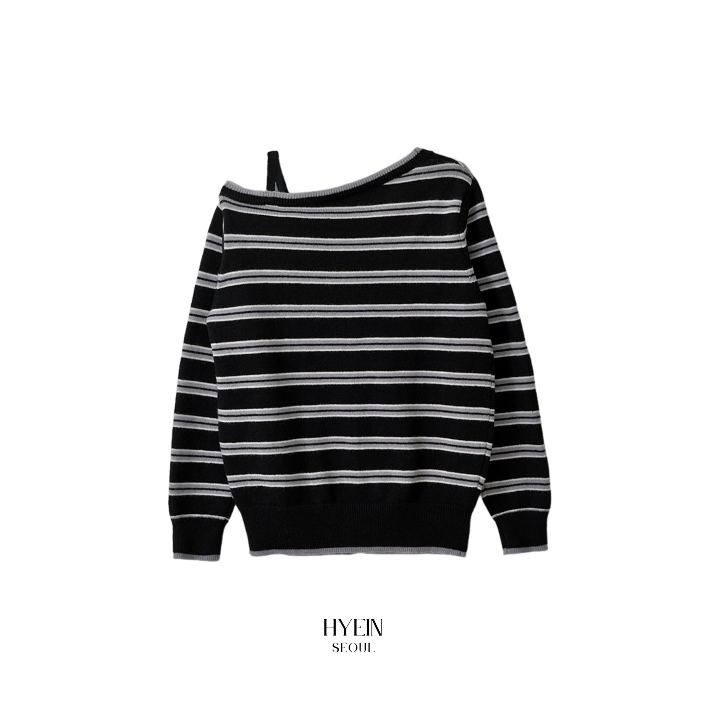 One off shoulder stripe wool blended cardigan black【IVE ウォニョン着用】