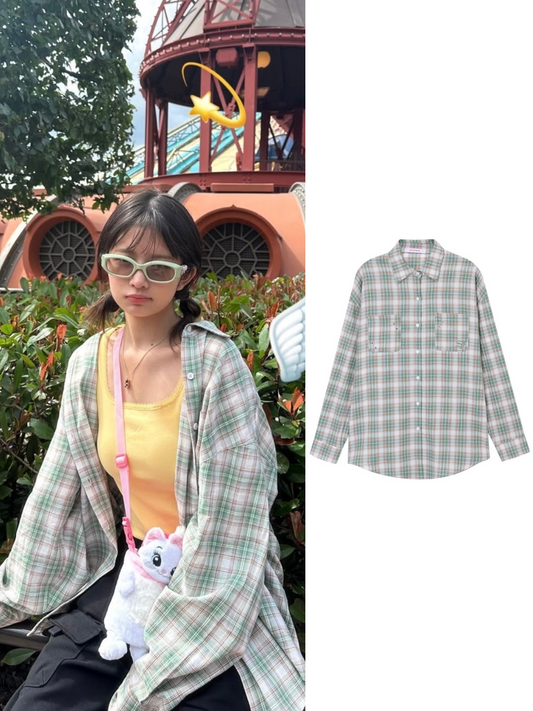 【IVE レイ着用】Over check shirt / green