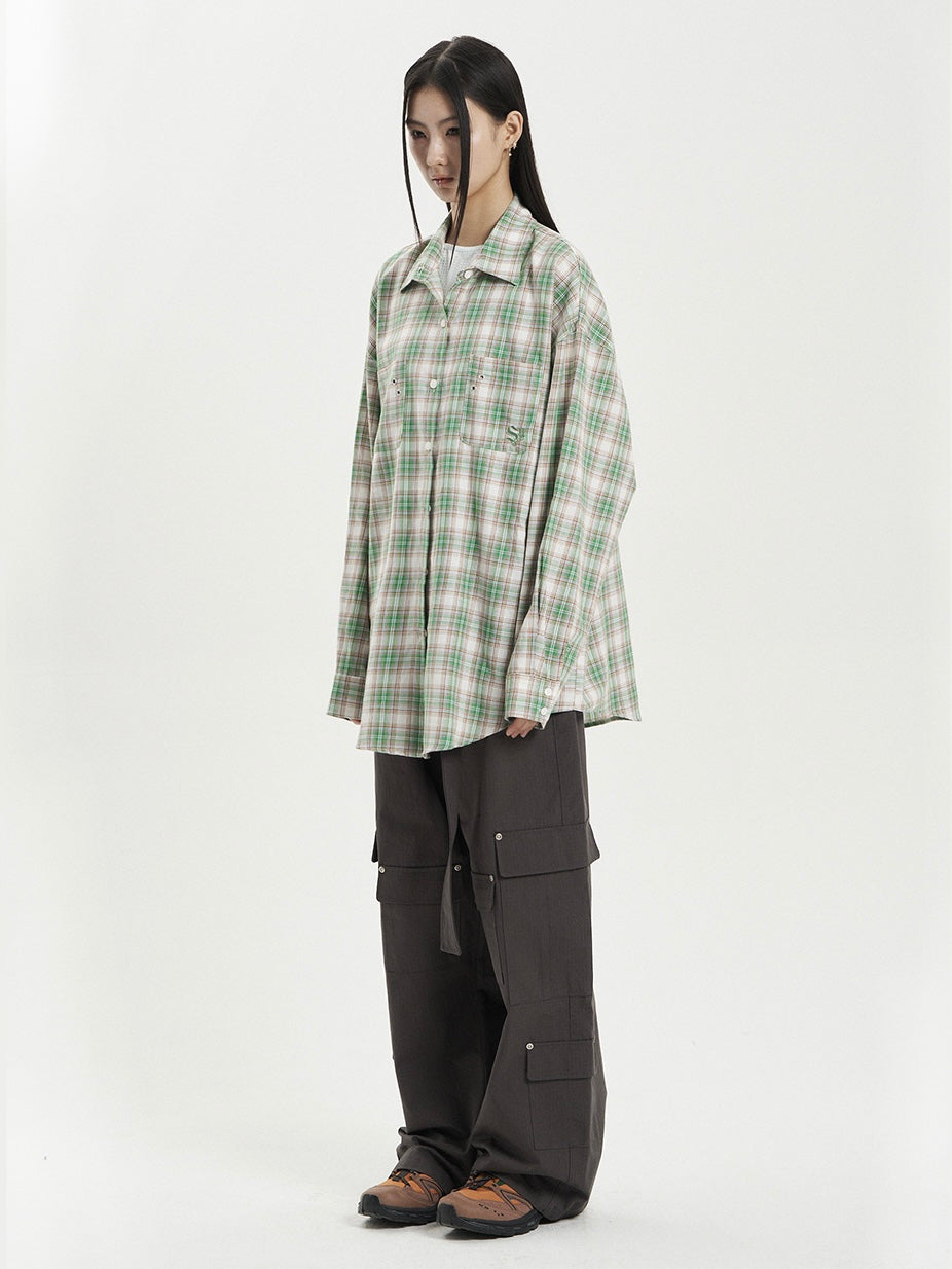 【IVE レイ着用】Over check shirt / green