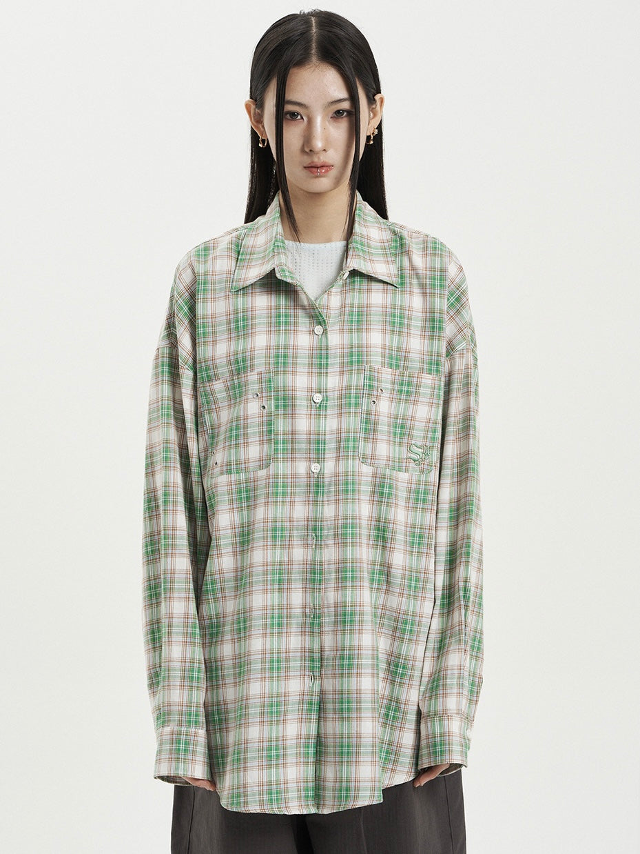 【IVE レイ着用】Over check shirt / green