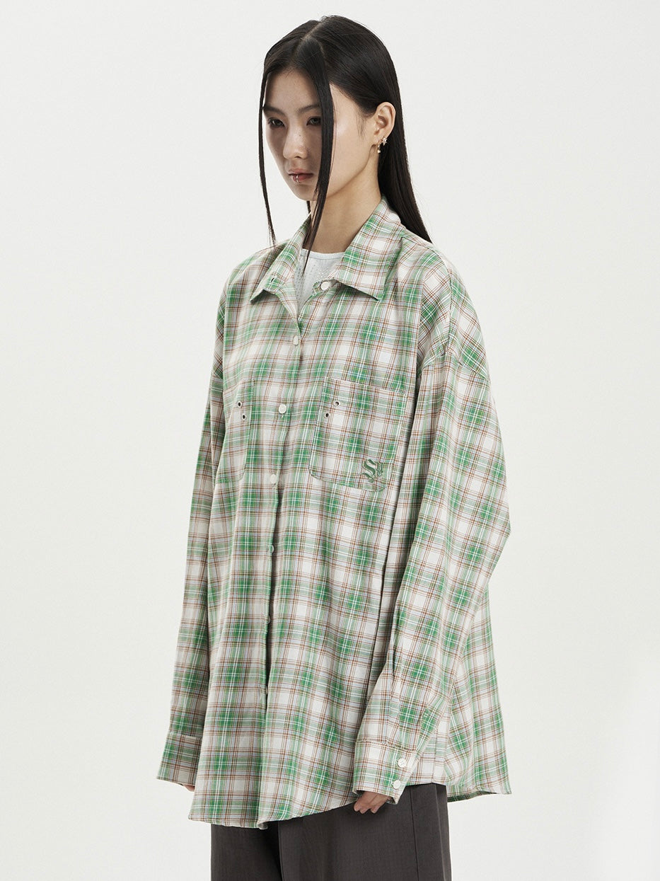 【IVE レイ着用】Over check shirt / green