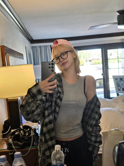 Overfit damage washed check shirt【LE SSERAFIM チェウォン着用】