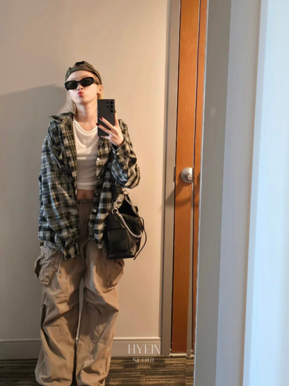 Overfit damage washed check shirt【LE SSERAFIM チェウォン着用】