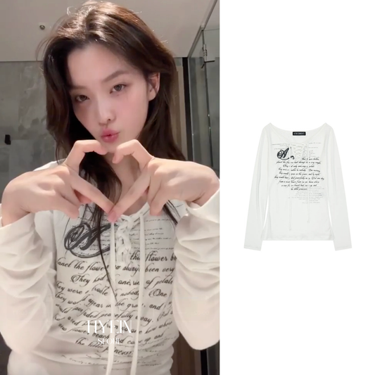 Pale print lace up long sleeve top / white【ILLIT イロハ着用】