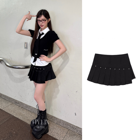Pleats layered wrap skirt / black