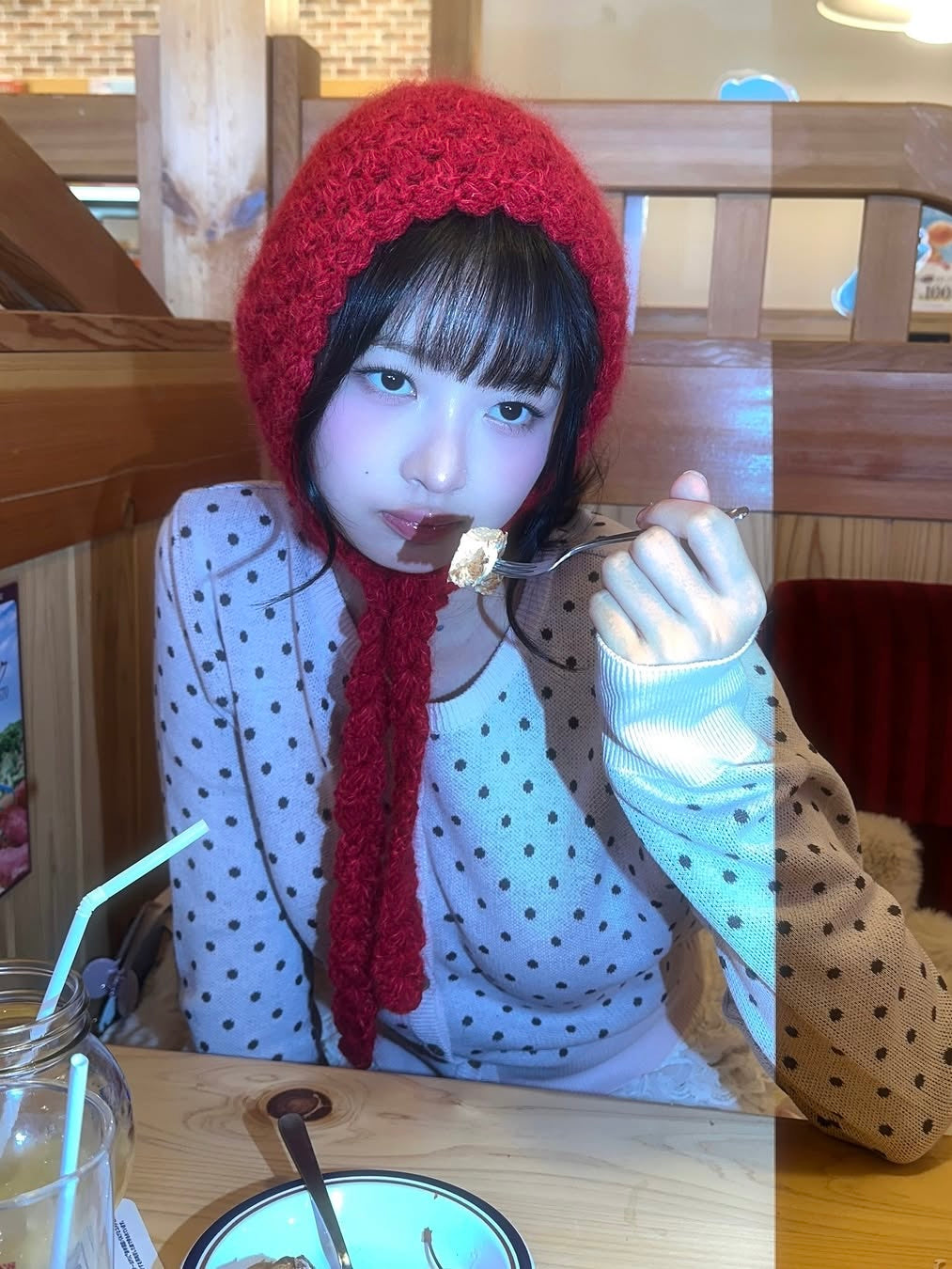 IVE レイ着用 Polka Dot Cardigan Baby Pink IVE Ray wears] Polka dot cardigan – hyein