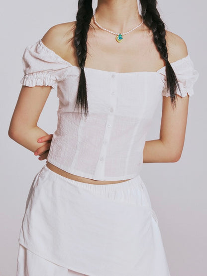 Puff sleeve blouse / white【Hearts2Hearts(H2H) イアン着用】