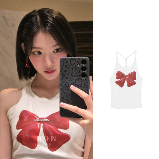Ribbon cube halter top / white