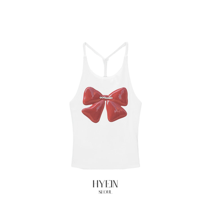 Ribbon cube halter top / white