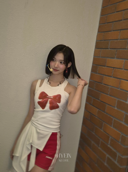 Ribbon cube halter top / white