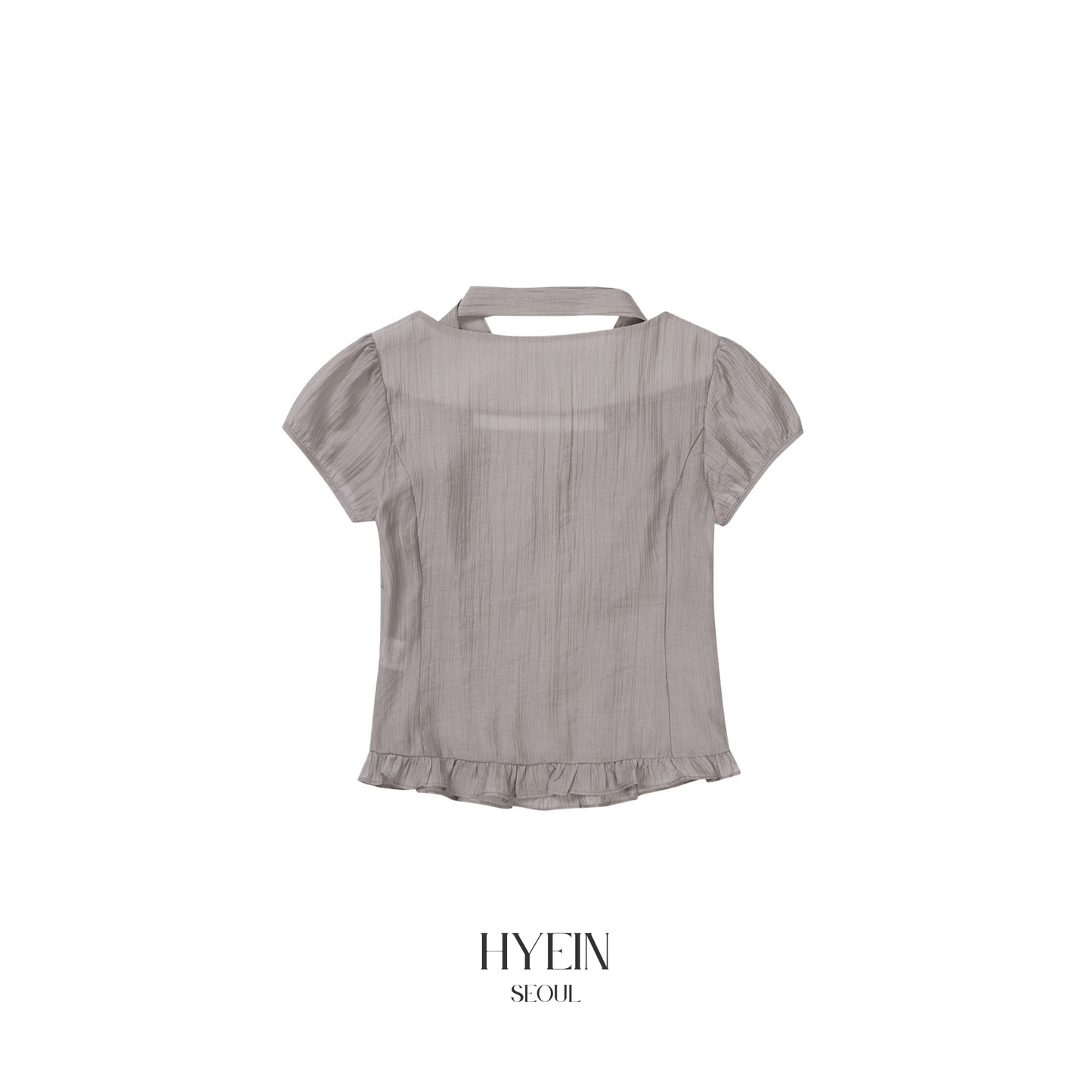 Ribbon tie square neck blouse / gray