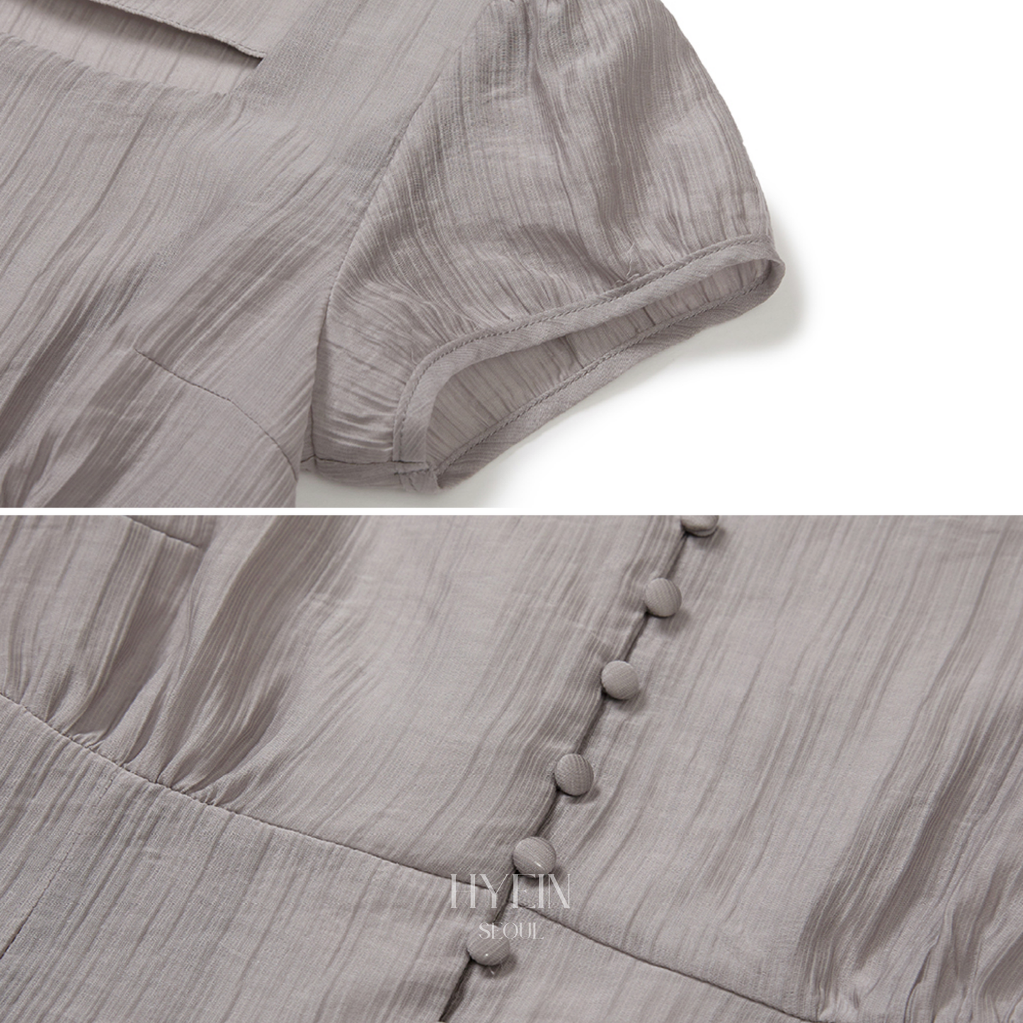 Ribbon tie square neck blouse / gray