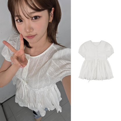 Shirring puff blouse / white