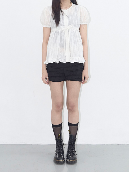 Shirring puff blouse / white