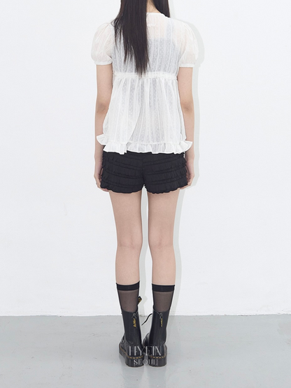 Shirring puff blouse / white