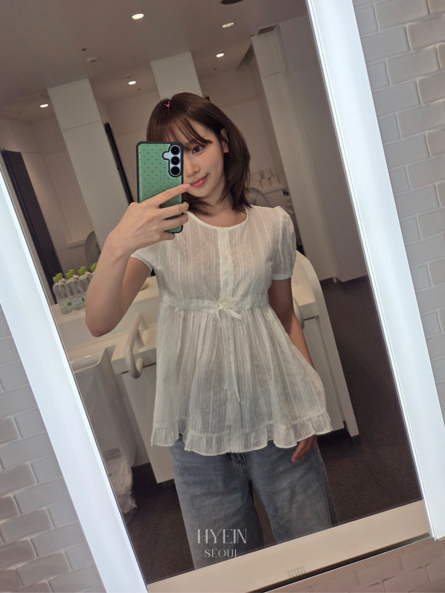 Shirring puff blouse / white