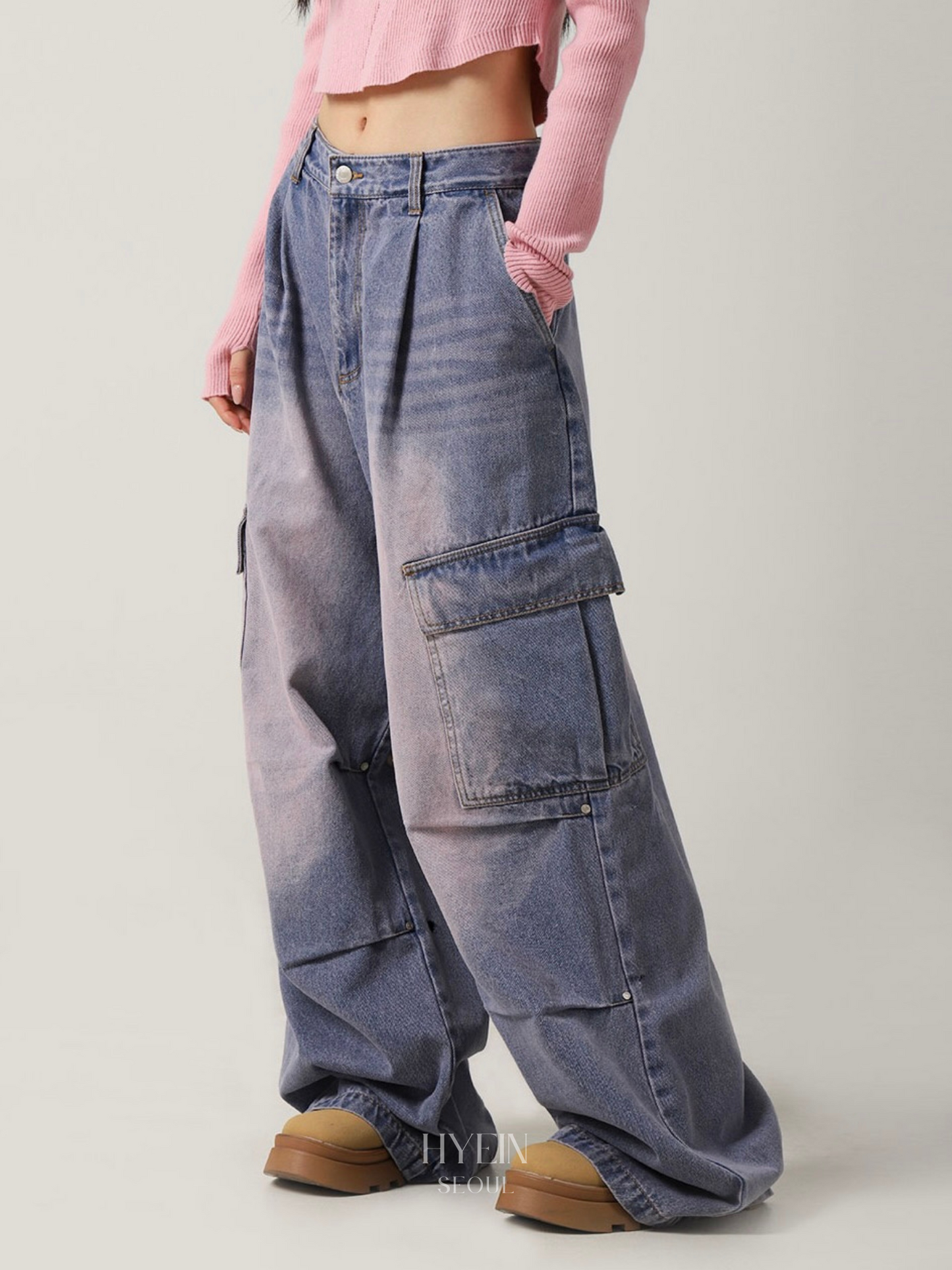 Side big cargo pants / vintage pink