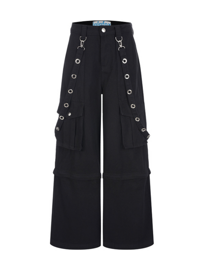 Strap pocket denim pants / black