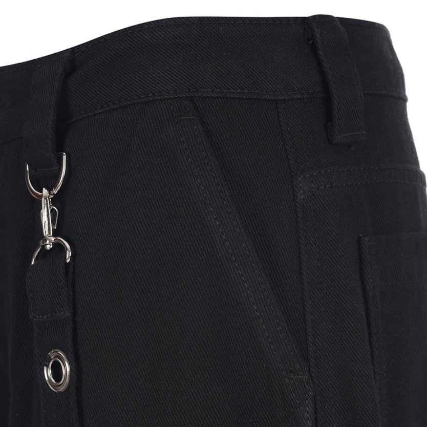 Strap pocket denim pants / black
