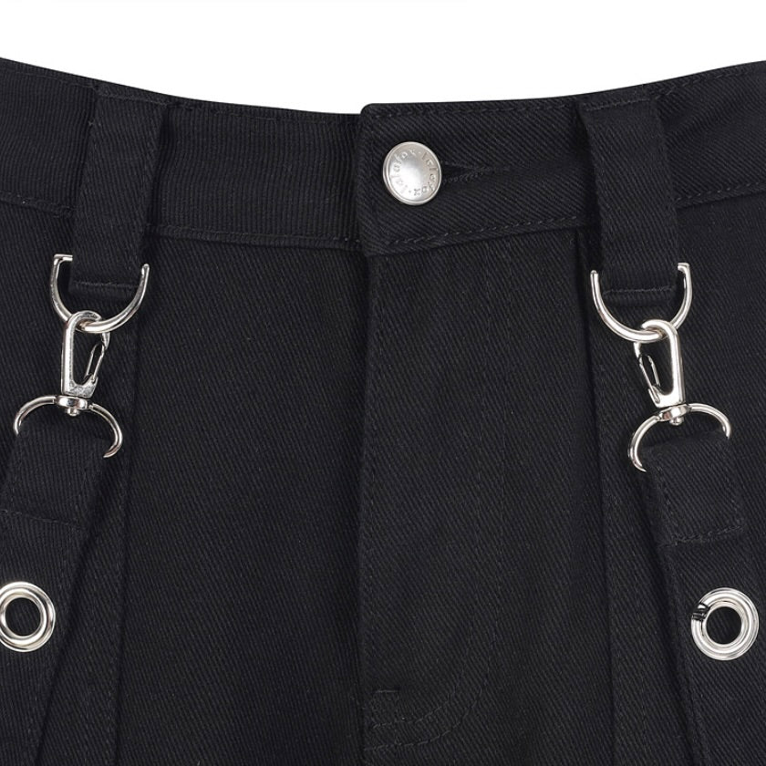 Strap pocket denim pants / black