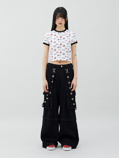 Strap pocket denim pants / black