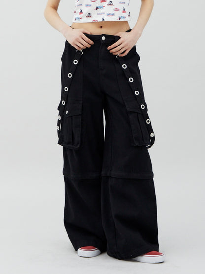 Strap pocket denim pants / black