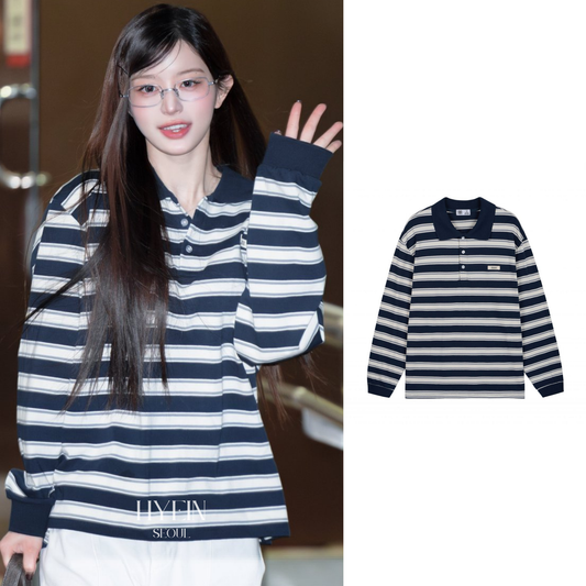 【ILLIT ミンジュ着用】Striped polo t-shirt / navy