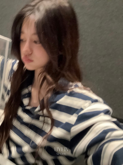 【ILLIT ミンジュ着用】Striped polo t-shirt / navy