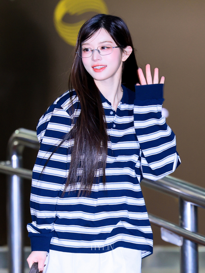 【ILLIT ミンジュ着用】Striped polo t-shirt / navy