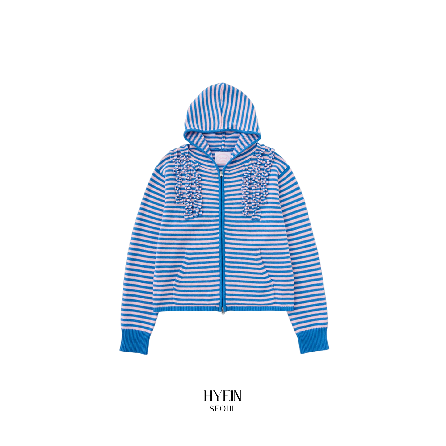 Stripe knit frill hoodie zip-up / pink【Hearts2Hearts(H2H) ジウ着用】