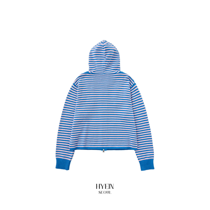 Stripe knit frill hoodie zip-up / pink【Hearts2Hearts(H2H) ジウ着用】
