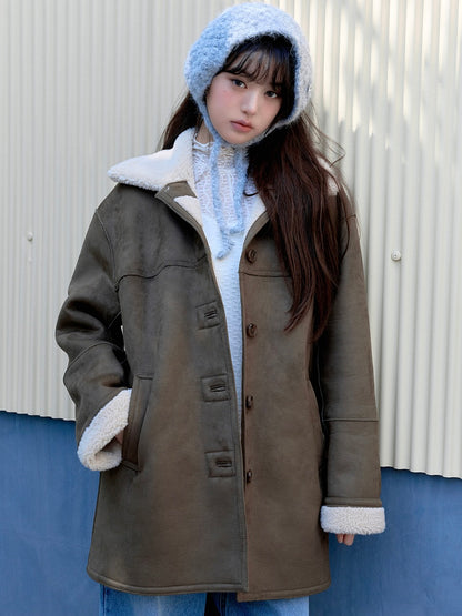 Suede sheering jacket khaki【IVE ウォニョン着用】