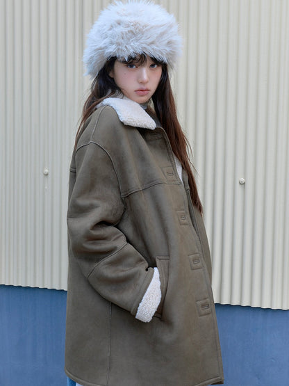 Suede sheering jacket khaki【IVE ウォニョン着用】