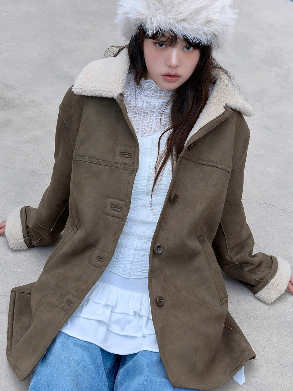 Suede sheering jacket khaki【IVE ウォニョン着用】