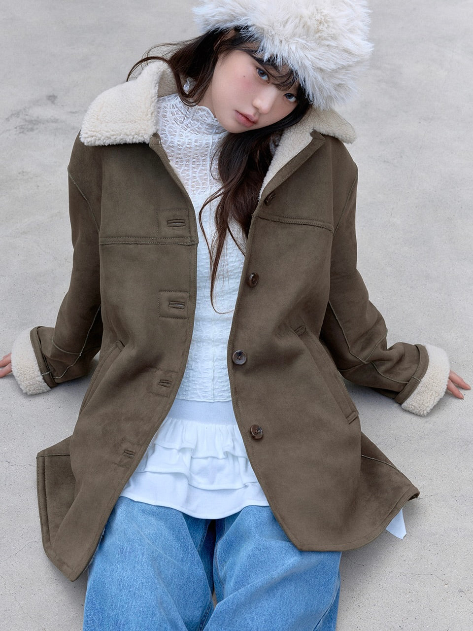 Suede sheering jacket khaki【IVE ウォニョン着用】