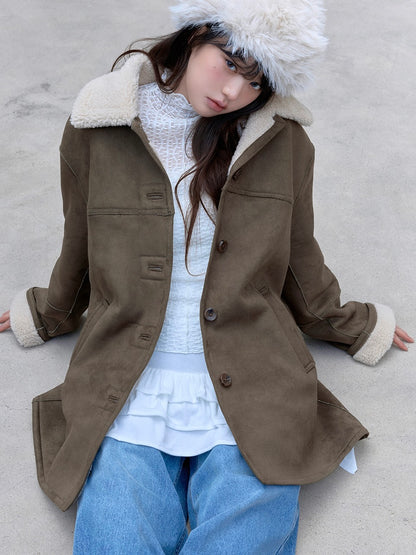 Suede sheering jacket khaki【IVE ウォニョン着用】